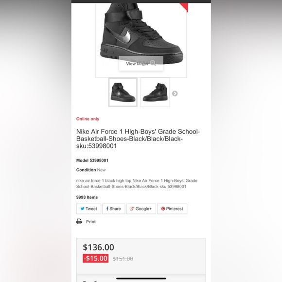 Nike Air Force high top boys sneakers black worn a dozen times size 1.5 US - Picture 4 of 4